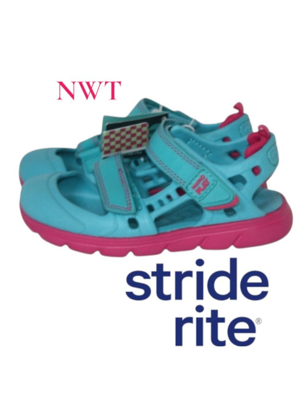 NWT Stride rite 'Made to Play' Blue & Pink Velcro Closed Toe Sandal Size 11